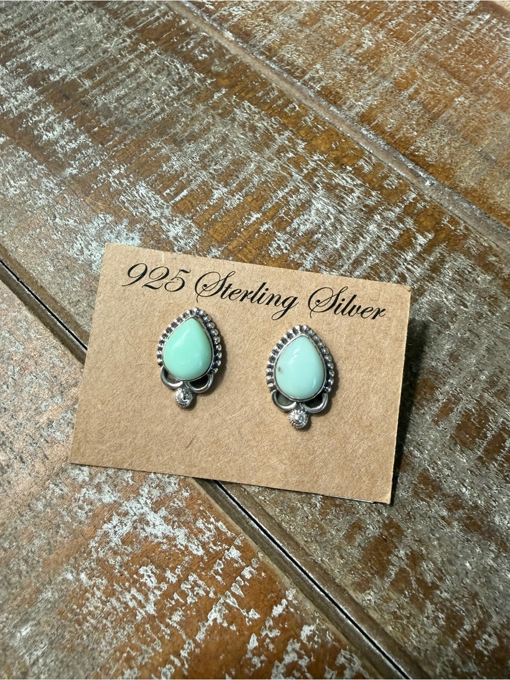 Sterling Silver 925 palomino Mint Teardrop Stud Earrings